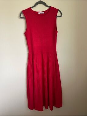 NWT PrettyGarden Red Ribbed Knit Pleated Midi Dress Size L